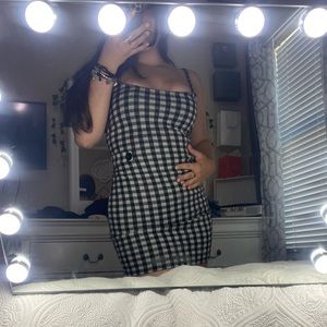 Black and grey checkered mini dress